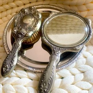 Antique Mirror and Brush Vanity Set